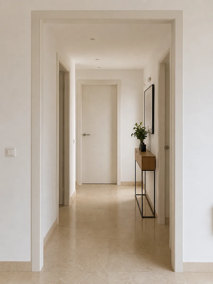 Hueco de paso interior ancho, sin puerta y con los remates terminados
