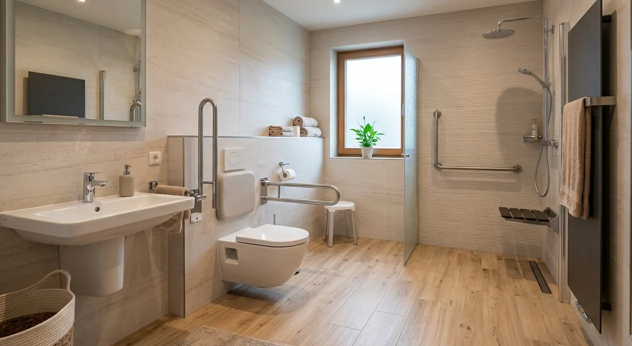 Baño adaptado moderno para personas mayores en una reforma en Reus