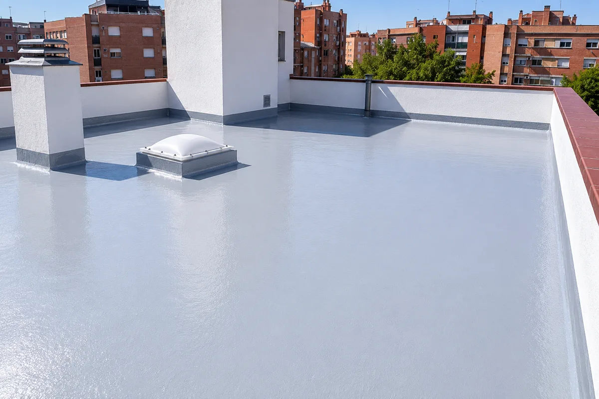 Cubierta de comunidad tratada con pintura impermeabilizante como parte del mantenimiento preventivo